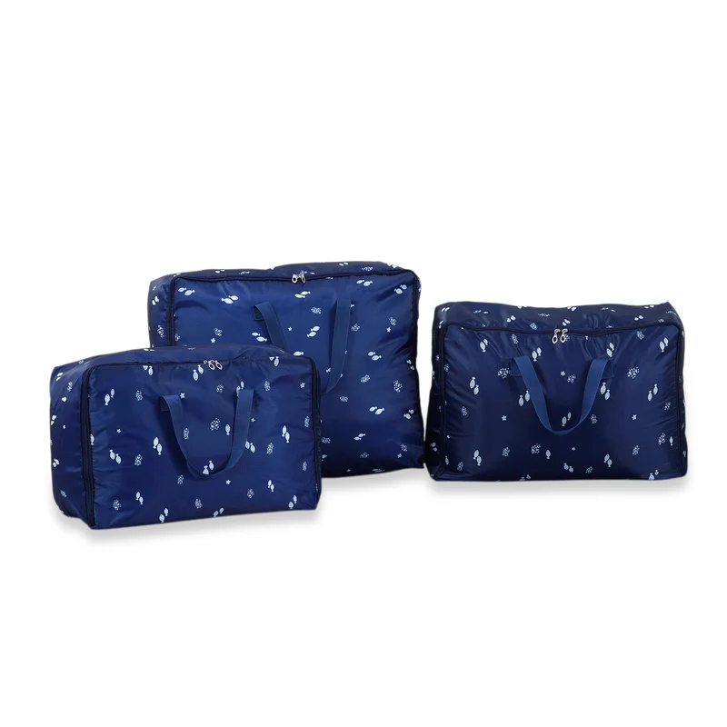 LIVMORE 3er Set Aufbewahrungstaschen mit Blumenmuster, 210D Oxford Gewebe, Blau