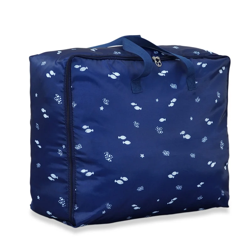 LIVMORE 3er Set Aufbewahrungstaschen mit Blumenmuster, 210D Oxford Gewebe, Blau