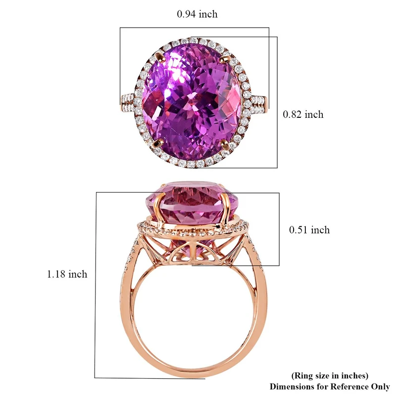 Iliana AAA Patroke Kunzit und weißer Diamant-Ring, SI G-H, zertifiziert und geprüft, 750 Roségold ca. 18.85 ct