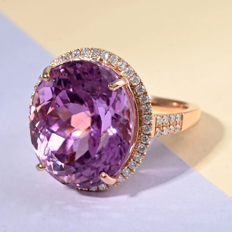 Iliana AAA Patroke Kunzit und weißer Diamant-Ring, SI G-H, zertifiziert und geprüft, 750 Roségold ca. 18.85 ct