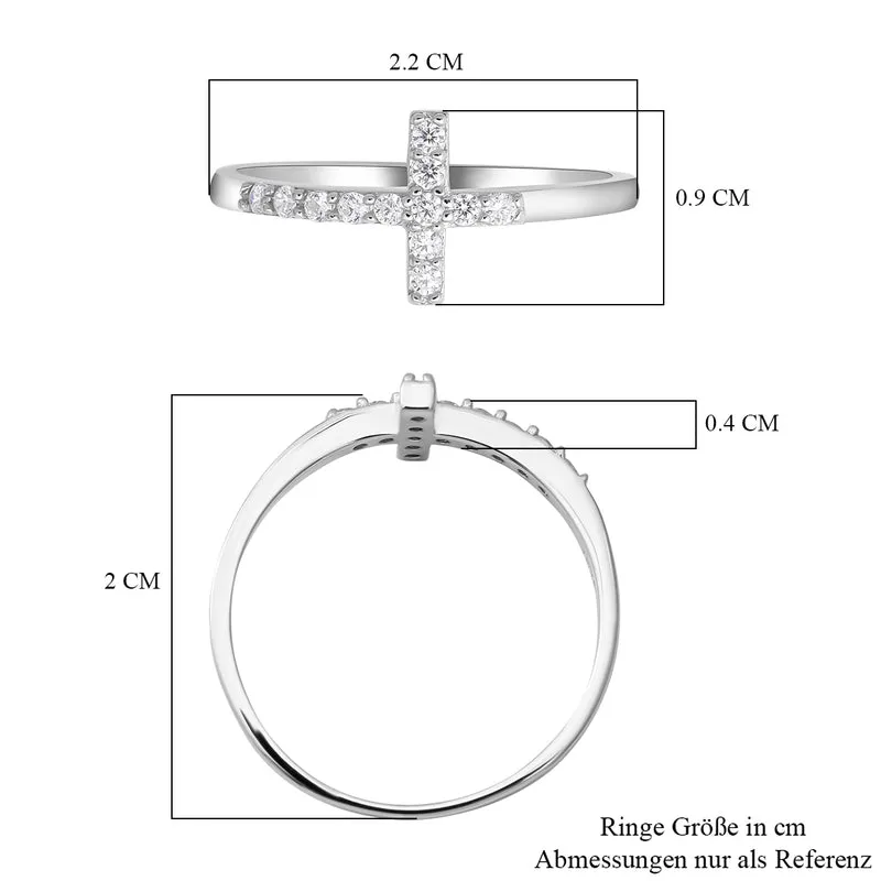 Lustro Stella - Weißer Zirkonia Kreuz-Ring, 925 Silber rhodiniert ca. 0,18 ct