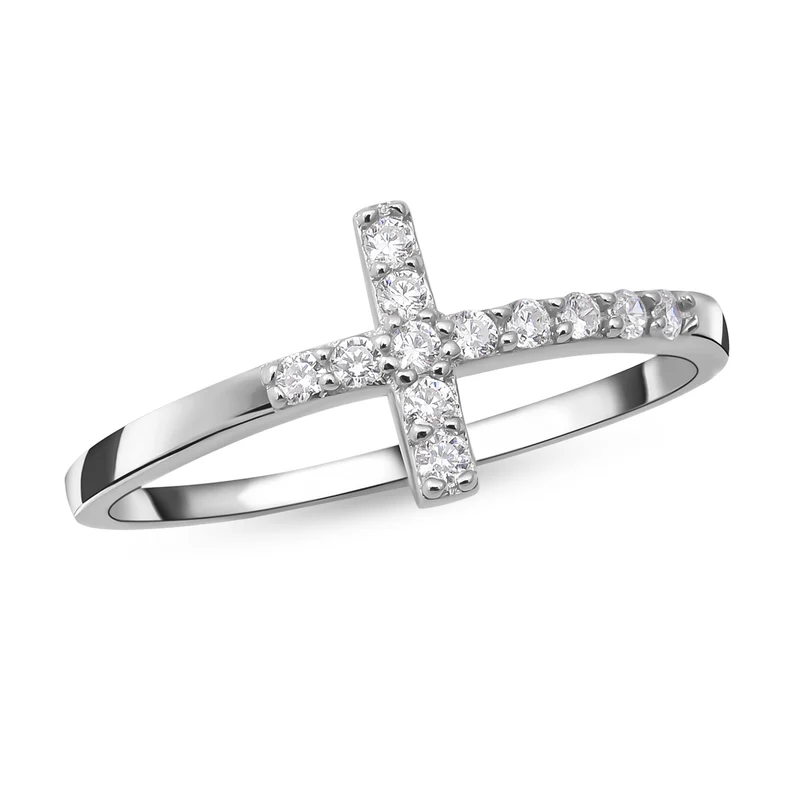 Lustro Stella - Weißer Zirkonia Kreuz-Ring, 925 Silber rhodiniert ca. 0,18 ct