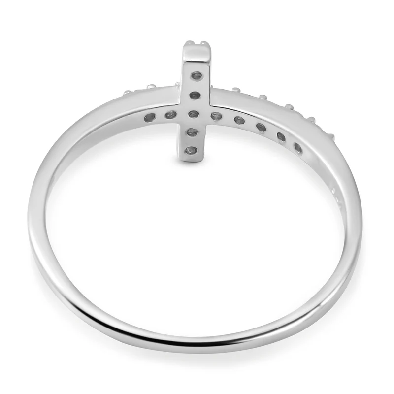 Lustro Stella - Weißer Zirkonia Kreuz-Ring, 925 Silber rhodiniert ca. 0,18 ct