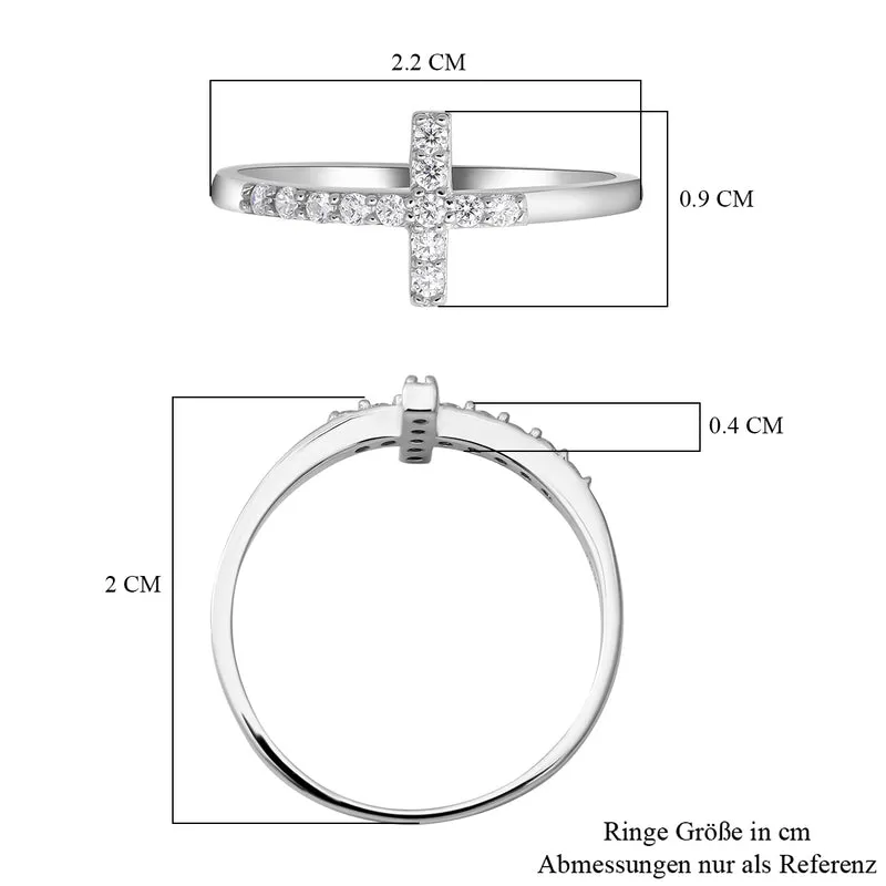 Lustro Stella - Weißer Zirkonia Kreuz-Ring, 925 Silber rhodiniert ca. 0,18 ct