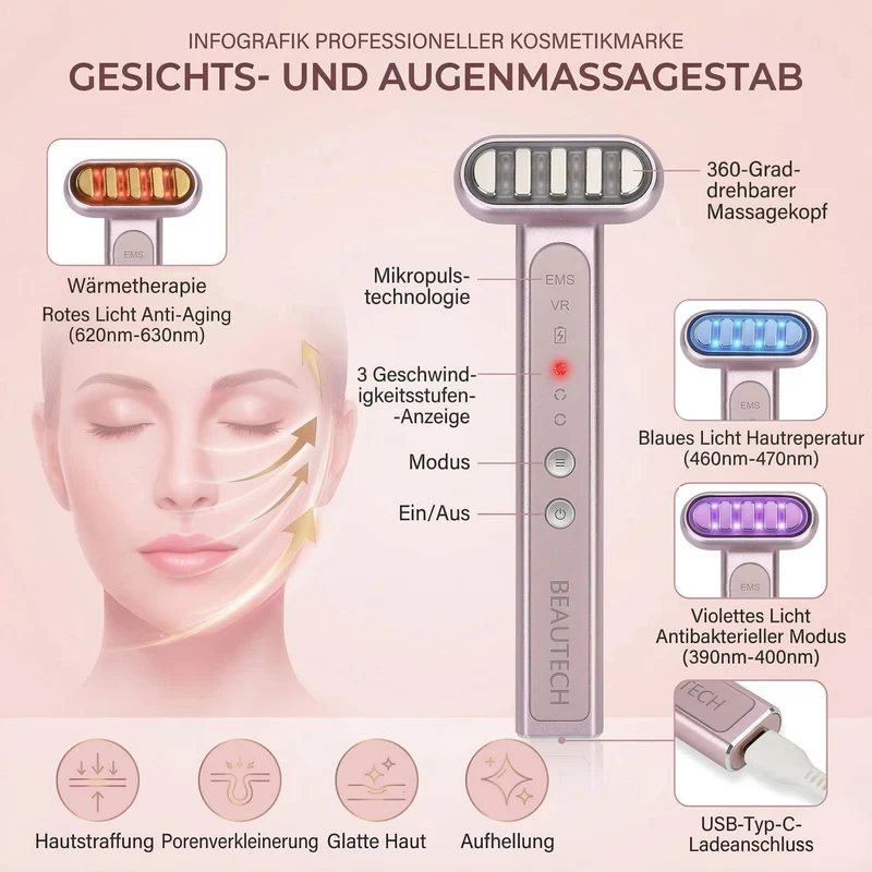 BEAUTECH Gesichts und Augenmassagegerät, leicht, Schwarz