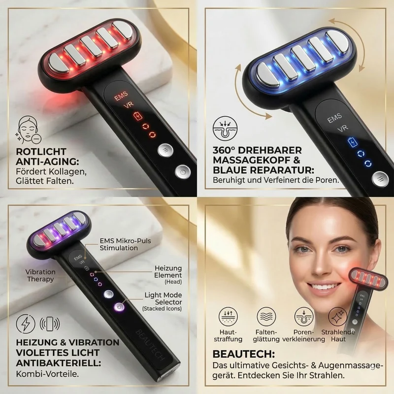 BEAUTECH Gesichts und Augenmassagegerät, leicht, Schwarz