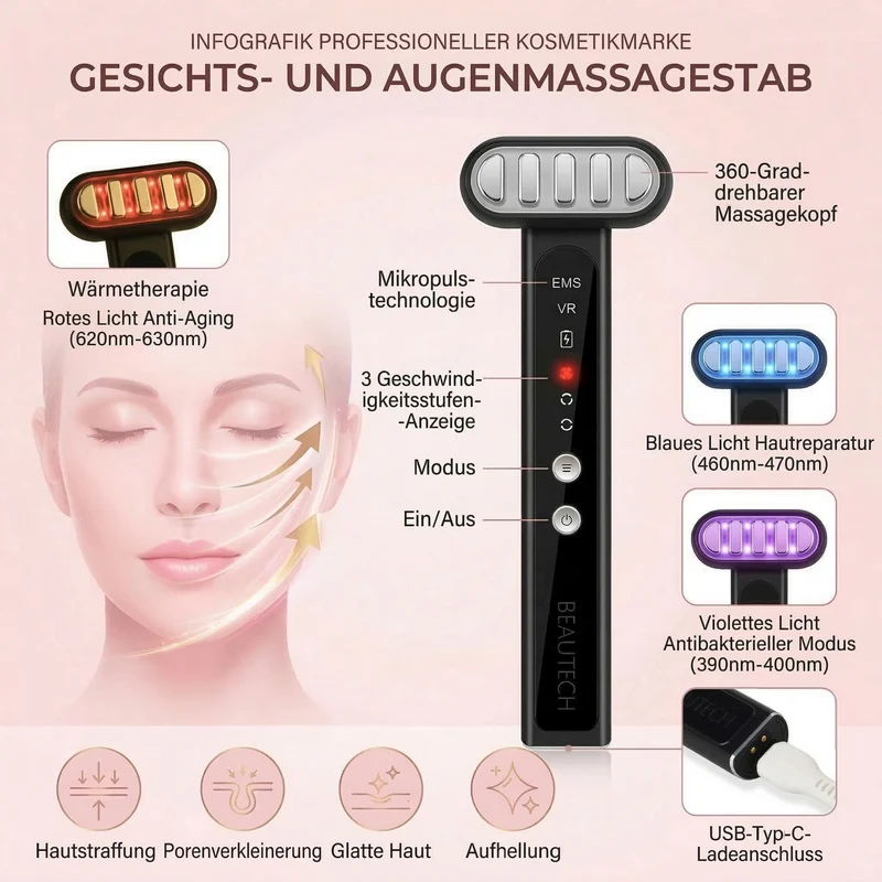 BEAUTECH Gesichts und Augenmassagegerät, leicht, Schwarz