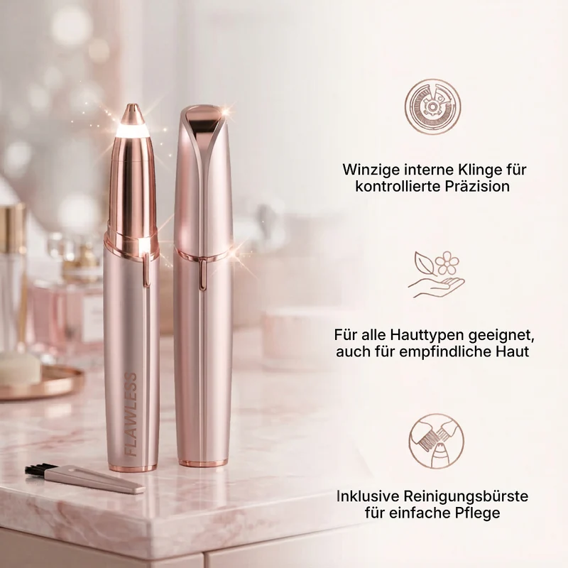 Finishing Touch Flawless Augenbrauen-Trimmer, 18 Karat vergoldet, mit integriertem Licht, Roségold