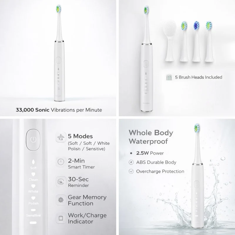 USB charging frequency sonic electric toothbrush - black Size: 24.5*2.5cm Weight: 116g Material: ABS 3.7V 14500 lithium battery 500MA 2.5W Maximu