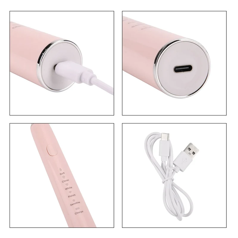 Elektrische Schallzahnbürste mit 4 Aufsteckbürsten und 1 Zungenbürste, 24,5x2,5 cm, Pink