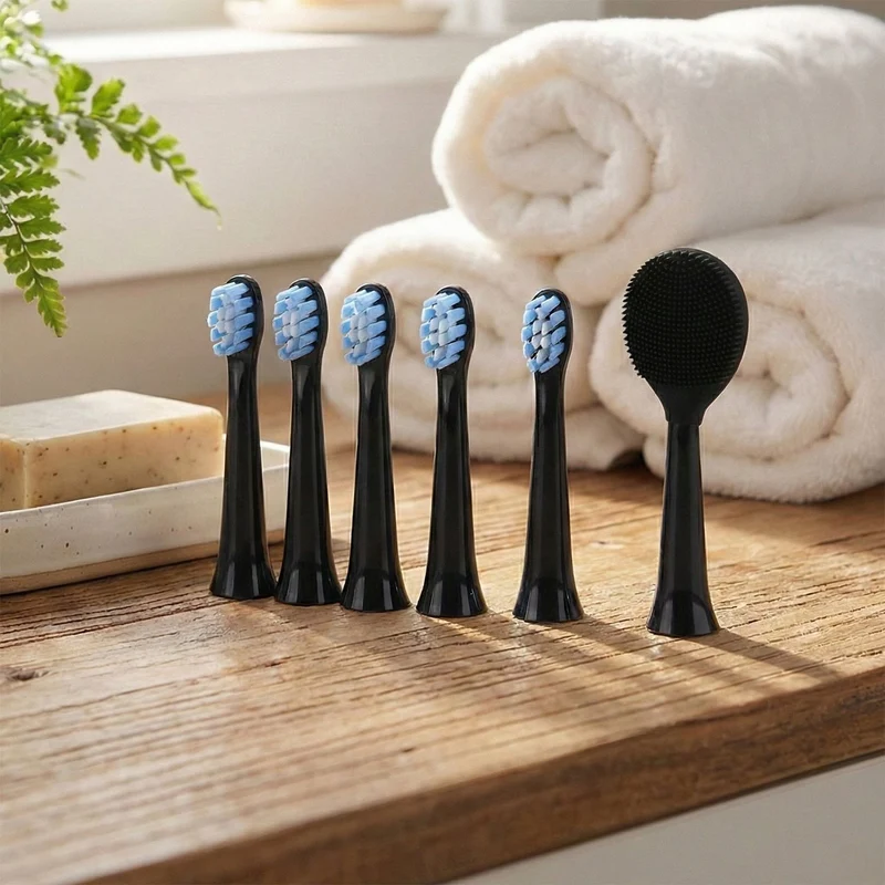 Set of 6pcs replacement head - white 5PCS Nylon Brush+1PC Silicone Brush Size: Nylon Brush:8*2cm; Silicone Brush:9.5*2cm Weight: 40g Material: ABS
