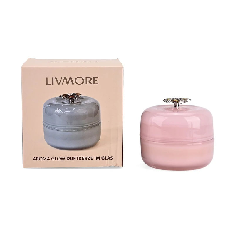 LIVMORE - Duftkerze im Glas mit Bienenmotiv, 24 Std. Brenndauer, 120g, 3,6 ml ätherisches Öl, Lavendel und Jasmin, Rosa