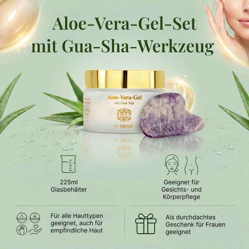 SQIN Botanicals - Aloe Vera Gel Set 225 ml mit Labradorit Gua Sha