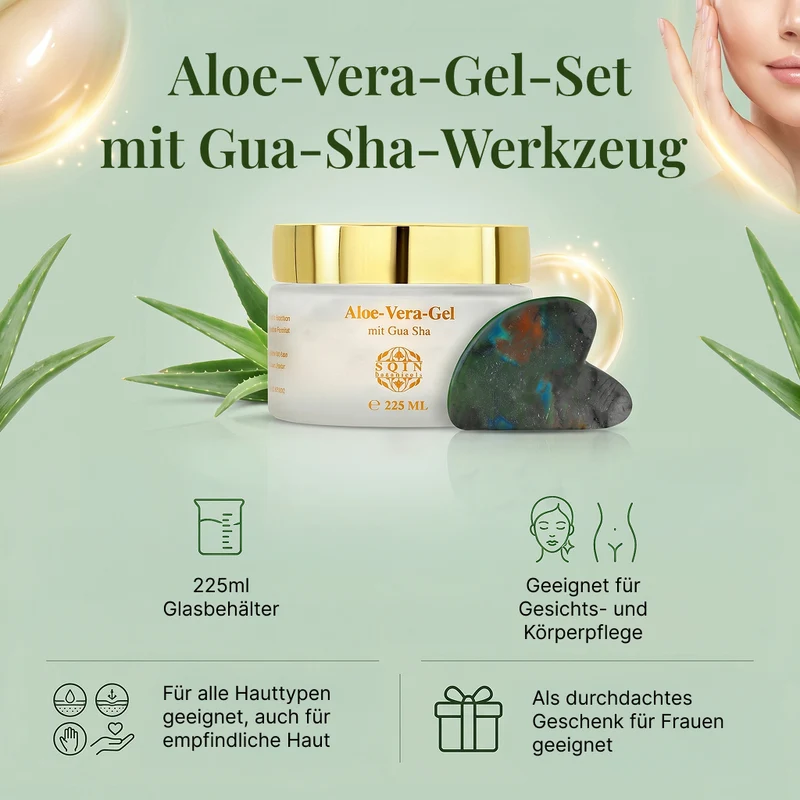 SQIN Botanicals - Aloe Vera Gel Set 225 ml mit Labradorit Gua Sha
