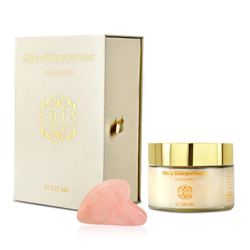 SQIN Botanicals - Shea Körperbutter mit Jojobaöl inkl. Amethyst Gua Sha, 225 ml