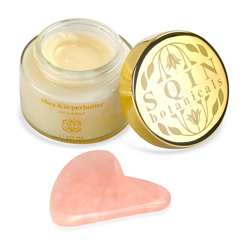 SQIN Botanicals - Shea Körperbutter mit Jojobaöl inkl. Amethyst Gua Sha, 225 ml