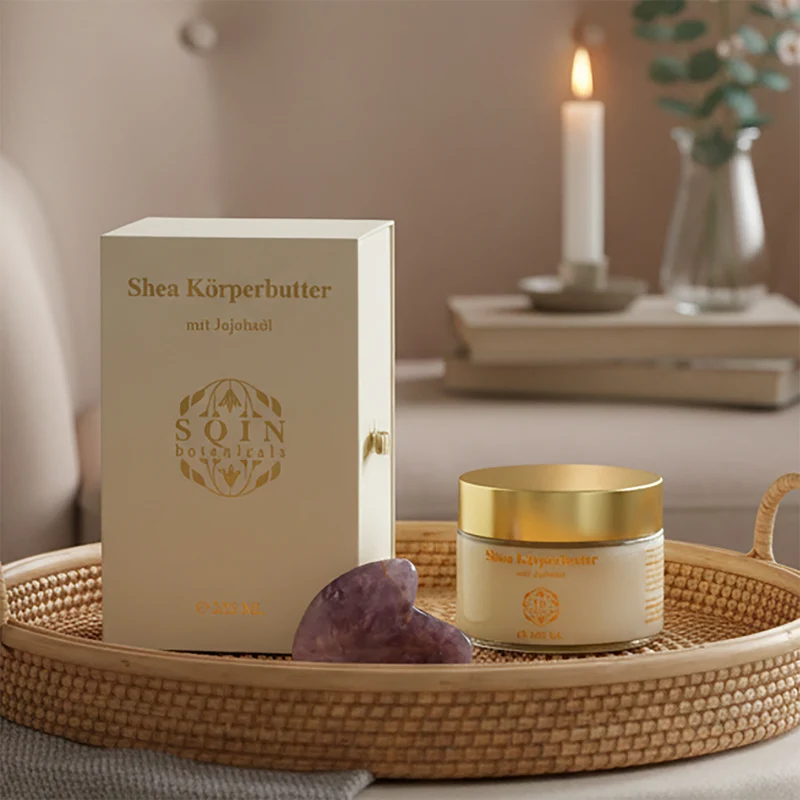 SQIN Botanicals - Shea Körperbutter mit Jojobaöl inkl. Amethyst Gua Sha, 225 ml