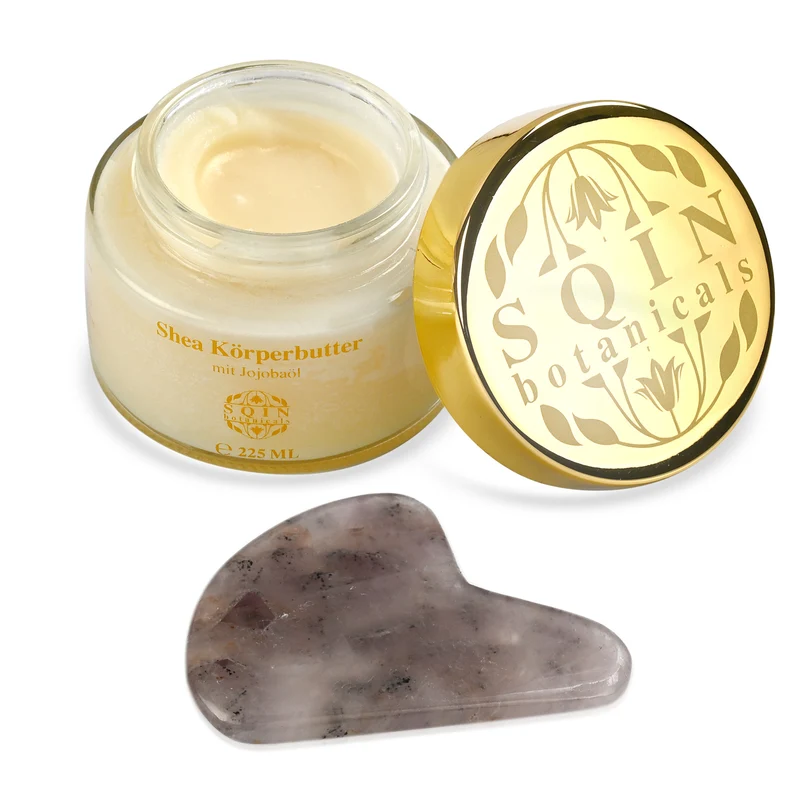 SQIN Botanicals - Shea Körperbutter mit Jojobaöl inkl. Amethyst Gua Sha, 225 ml