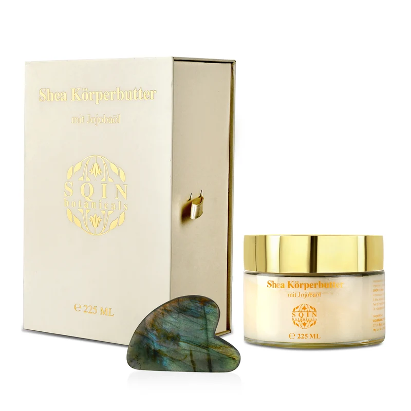 SQIN Botanicals - Shea Körperbutter mit Jojobaöl inkl. Amethyst Gua Sha, 225 ml