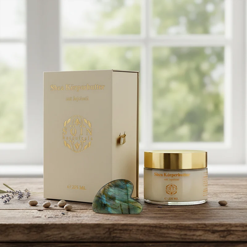 SQIN Botanicals - Shea Körperbutter mit Jojobaöl inkl. Amethyst Gua Sha, 225 ml