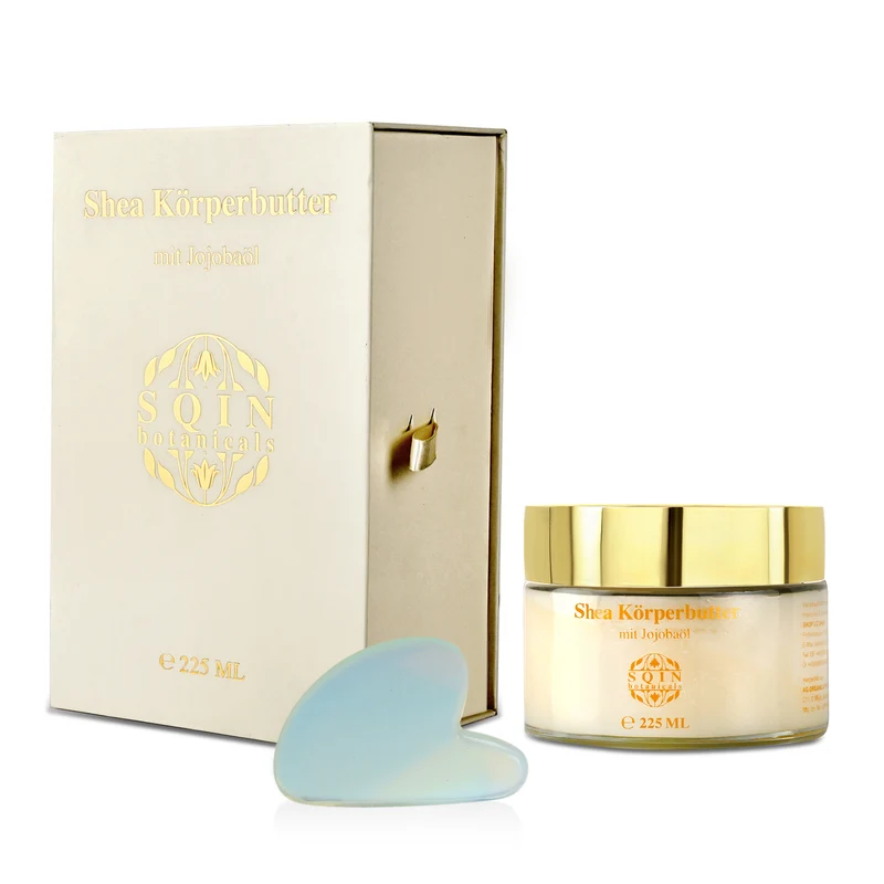SQIN Botanicals - Shea Körperbutter mit Jojobaöl inkl. Amethyst Gua Sha, 225 ml