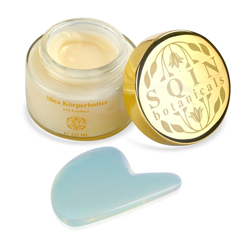 SQIN Botanicals - Shea Körperbutter mit Jojobaöl inkl. Amethyst Gua Sha, 225 ml