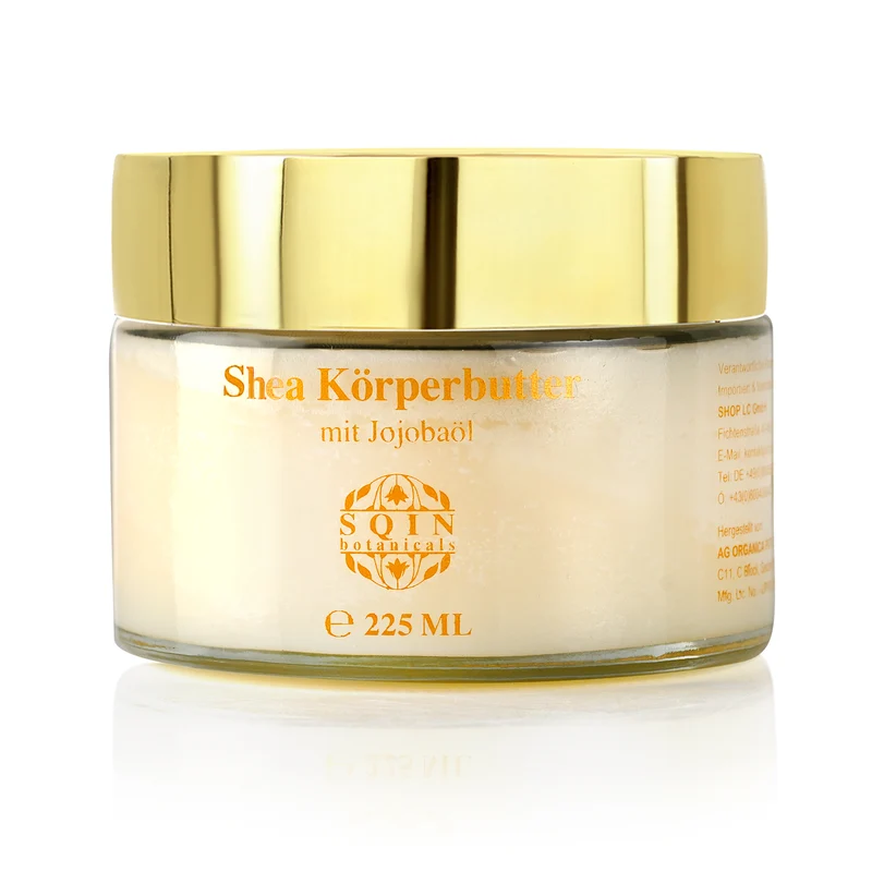 SQIN Botanicals - Shea Körperbutter mit Jojobaöl inkl. Amethyst Gua Sha, 225 ml
