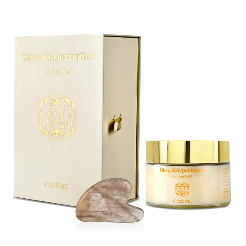 Shea Körperbutter mit Jojobaöl inkl. Rauchquarz Gua Sha, 225 ml