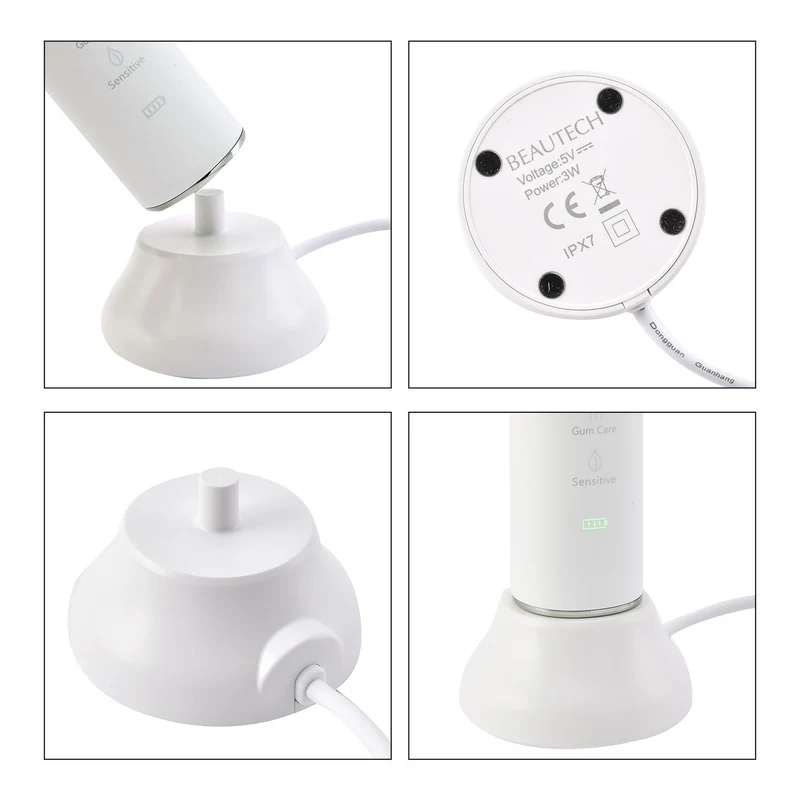 BEAUTECH Elektronische Schallzahnbürste mit 2 Bürstenköpfen, Wasserdicht IPX7, USB-Kabel, 5 Modi