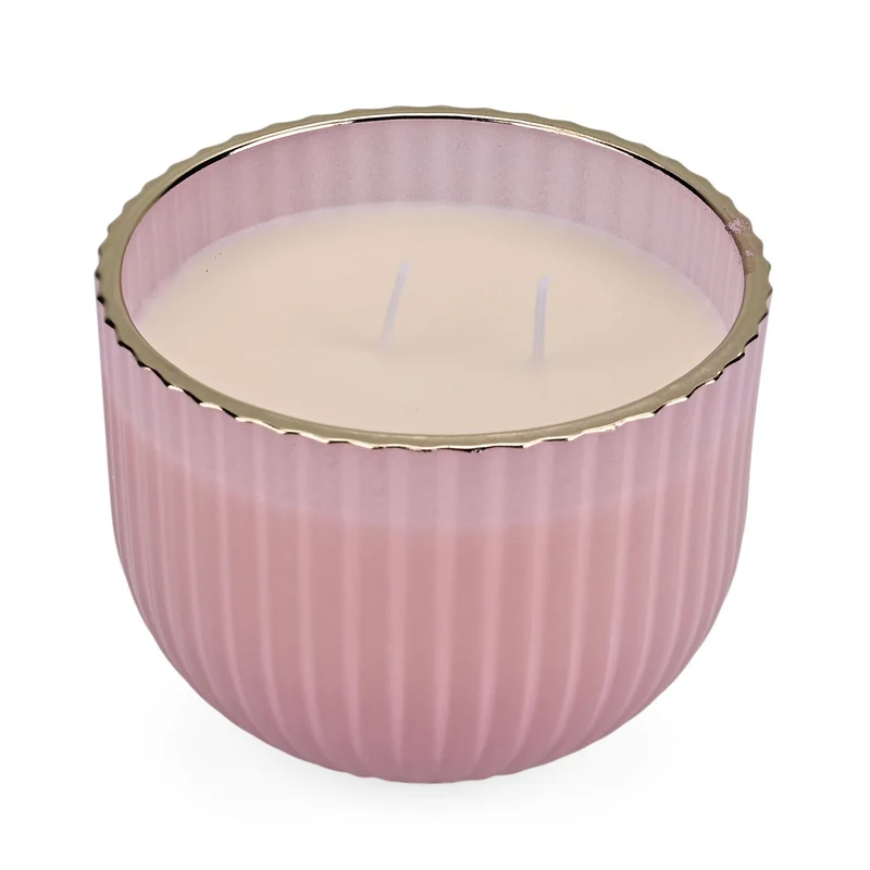 Duftkerze im Glas mit Deckel, Luxusglas-Design, Amber und Pfingstrose, Rosa
