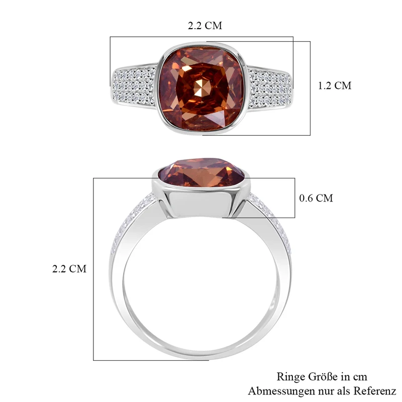 LUSTRO STELLA - Champagner Zirkonia, Weißer Zirkonia Ring, 925 Silber rhodiniert ca. 9.03 ct