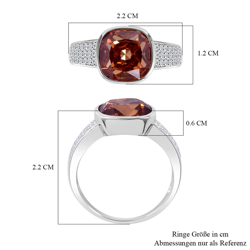 LUSTRO STELLA - Champagner Zirkonia, Weißer Zirkonia Ring, 925 Silber rhodiniert ca. 9.03 ct