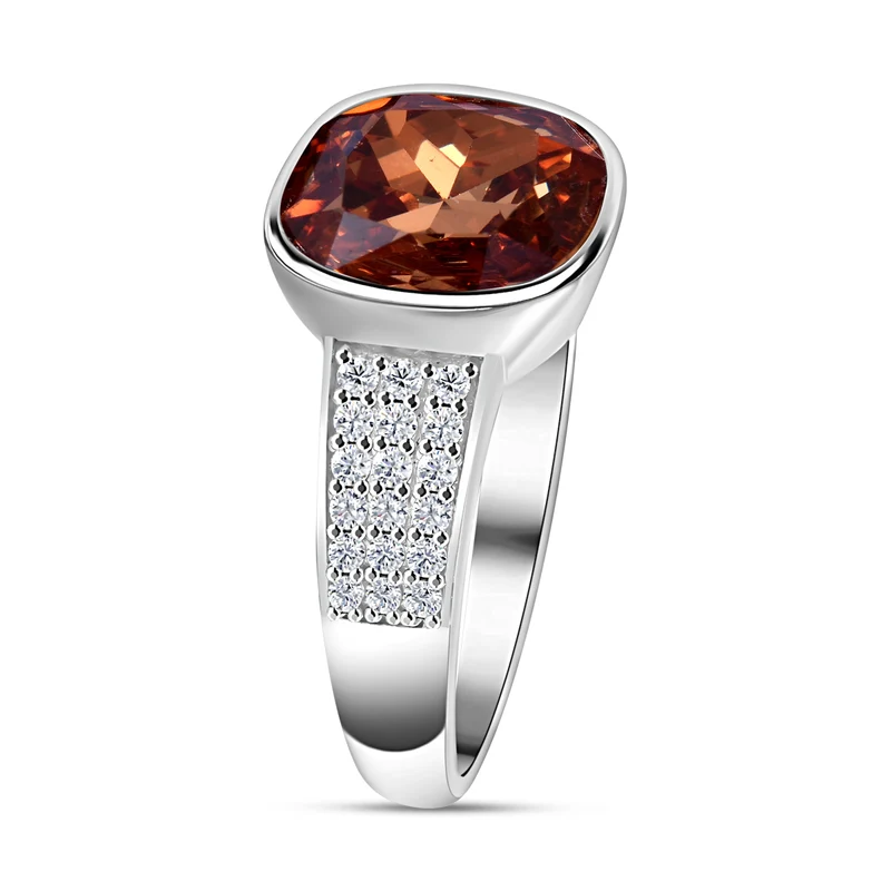 LUSTRO STELLA - Champagner Zirkonia, Weißer Zirkonia Ring, 925 Silber rhodiniert ca. 9.03 ct