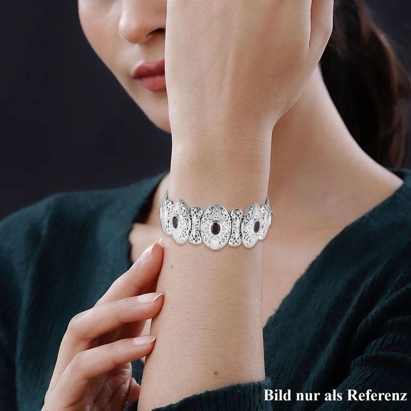 Royal Bali - Natürlicher Rhodolith Granat Armband, ca. 19 cm 925 Silber. ca.49.5g, ca. 1.01 ct