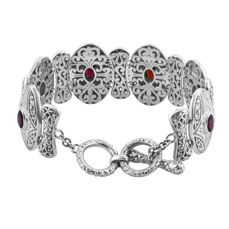 Royal Bali - Natürlicher Rhodolith Granat Armband, ca. 19 cm 925 Silber. ca.49.5g, ca. 1.01 ct
