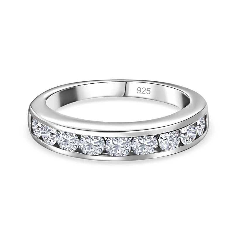 LUSTRO STELLA Hergestellt mit Feinster ZIRKONIA Half Eternity Ring 925 Silber platiniert