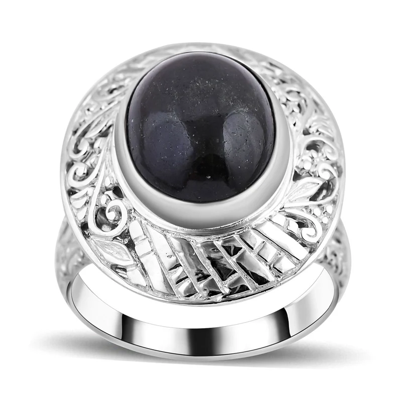 Royal Bali - Schwarz Stein Diopsid Ring, 925 Silber ca. 10.27 ct
