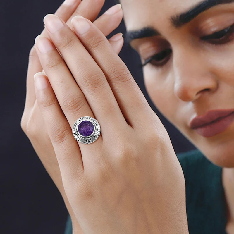 Royal Bali - Afrikanischer Amethyst Ring, 925 Silber, ca. 6.32 ct