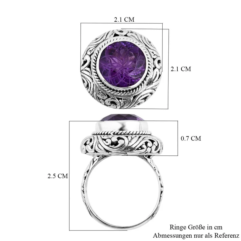 Royal Bali - Afrikanischer Amethyst Ring, 925 Silber, ca. 6.32 ct
