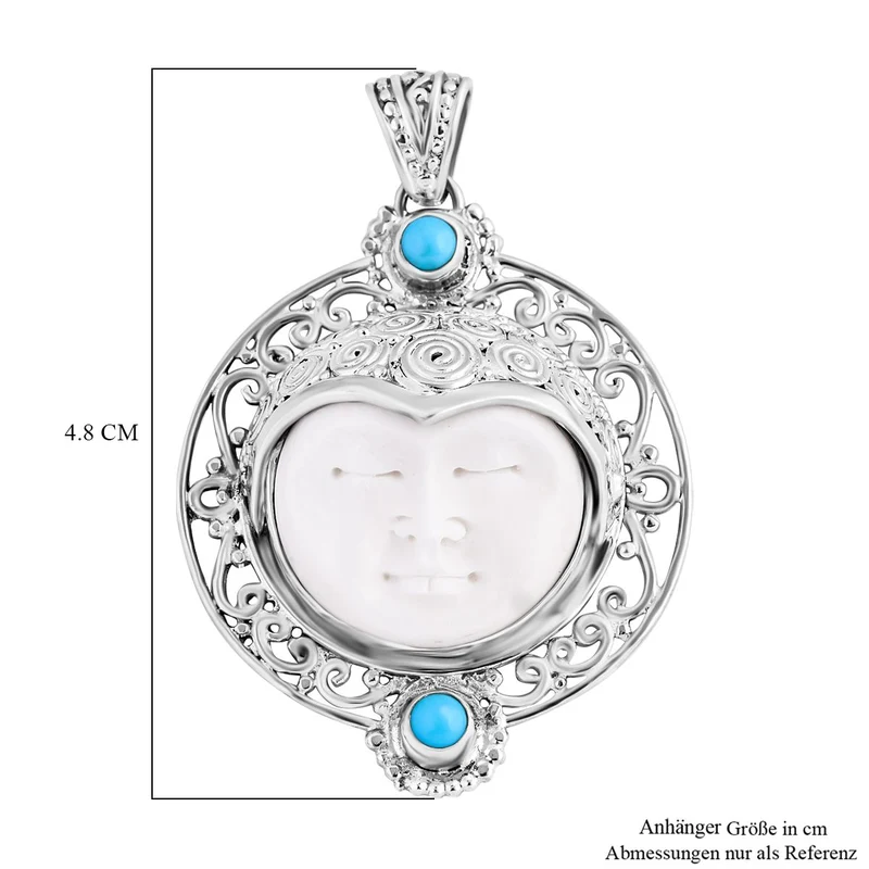 Royal Bali - Sleeping Beauty Türkis, Ochse Knochen Anhänger, 925 Silber ca. 0.61 ct