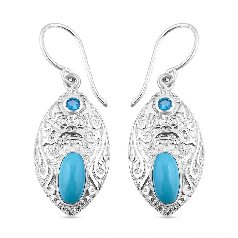 AA Sleeping Beauty Türkis, Neon Apatit Ohrringe 925 Silber ca. 2,85 ct.
