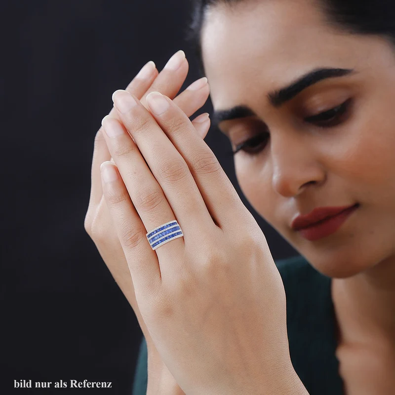 Blauer Zirkonia Ring, 925 Silber rhodiniert, ca. 3.69 ct