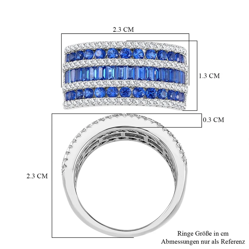Blauer Zirkonia Ring, 925 Silber rhodiniert, ca. 3.69 ct