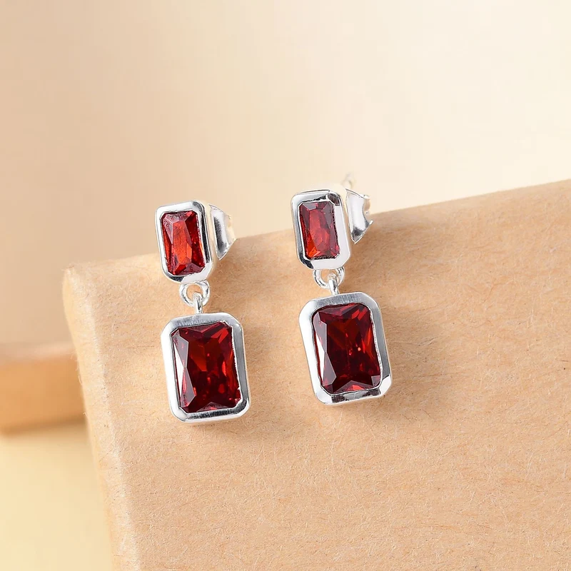 LUSTRO STELLA - Rote Zirkonia Ohrringe, 925 Silber