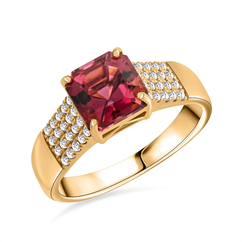 Iliana AAA Rubellit, Weißer Diamant Ring, SI-GH zertifiziert und geprüft, 750 Gold ca. 2.10 ct