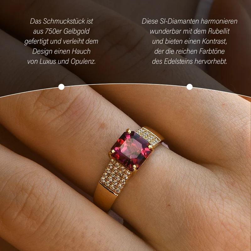 Iliana AAA Rubellit, Weißer Diamant Ring, SI-GH zertifiziert und geprüft, 750 Gold ca. 2.10 ct