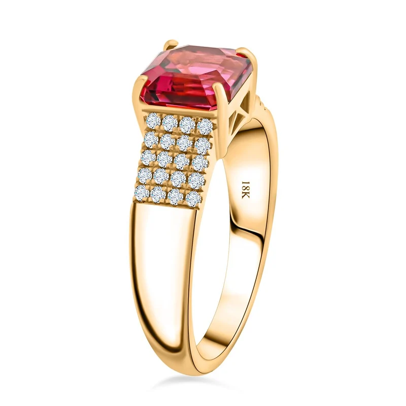 Iliana AAA Rubellit, Weißer Diamant Ring, SI-GH zertifiziert und geprüft, 750 Gold ca. 2.10 ct