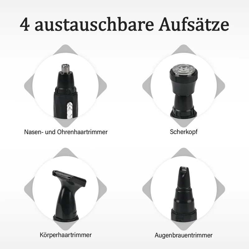 4-in-1 Multifunktional Elektrorasierer Set, 12.8 x 2.6 x 2.6 cm, schwarz