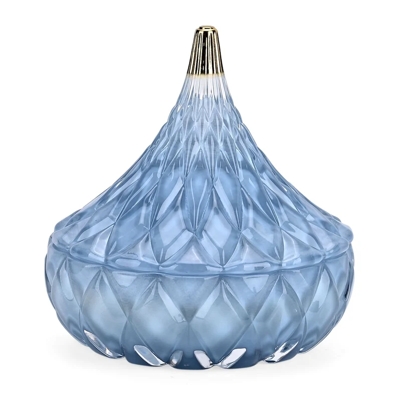 LIVMORE - Duftkerze Winterzauber-Design, 25 Std. Brenndauer, 150g, 4,5 ml ätherisches Öl, Amber und Pfingstrose, Blau