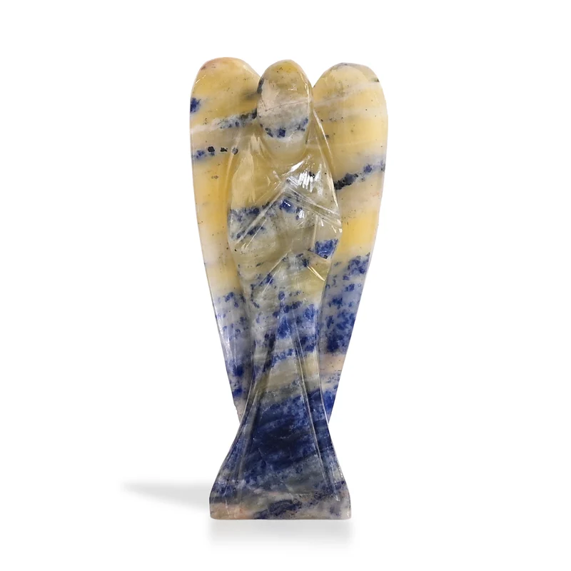 LIVMORE Handgeschnitzte Schutzengel Figur Sodalith ca. 7,62 cm Dunkelblau